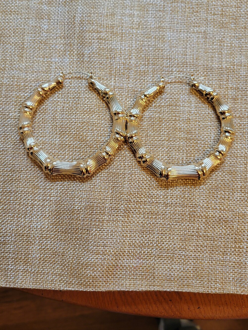 Gold Bamboo-Style Hoop Earrings - Costume Jewelry